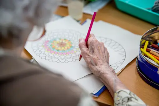 Senior Woman Coloring Mandala.
